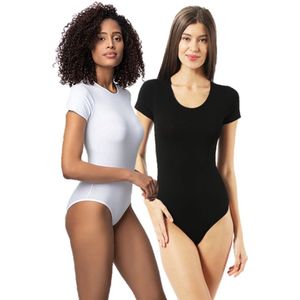 SOCKSTON-Set van 4 bodysuits (2 Stuk Zwart& 2 Stuk Wit) Dames bodysuit met korte mouwen -Zachte rekbare stof -Corrigerende bodysuit -Tank Body met haakjes sluiting-Maat XL