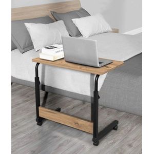 Woodhouse bijzettafel – Laptoptafel met wielen – In hoogte verstelbaar – Laptop standaard – Side table – Lichtbruin – 40x60x70