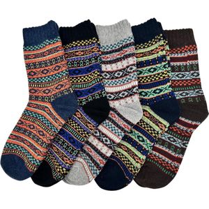 Winkrs - Warme Winter sokken - Set van 5 paar - Vintage Noors design - Maat 37-41 - Huissokken Dames/Heren