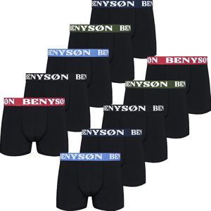 Boxershort Heren - Katoen - 10 Pack - Zwart - Gekleurde Band - Maat M | Benyson | Ondergoed Heren | Onderbroeken Heren |
