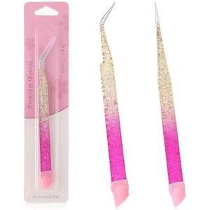 Pincetten voor nageldecoratie en wimperverlenging - Fijn en recht gebogen met siliconen printkop