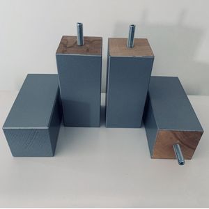 Set van 4 stuks houten Boxspring Bedden Meubelpoten Zilver Beuken 12 cm hoogte 5x5 cm met M8 draadeinde