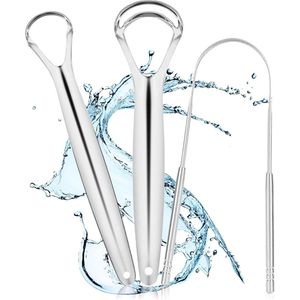 JeiibrZui Tongschraper - Tongreiniger - Gebogen ontwerp voor comfortabele reiniging en effectieve ademverfrissing - 1 set - Universeel zilver