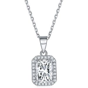 Gemina - 14k Witgouden Radiant Geslepen Moissanite Hanger in een Gezette Halo