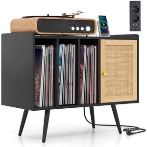 Platenspeler Meubel - LP-kast - Platenspelerkast - Draaitafelstandaard - Platenspelerstandaard - Vintage Displayplank - Zwart
