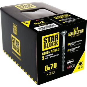 Starblock Hout- en Spaanplaatschroeven TX - 6x70mm - 200 stuks - Torx Schroef