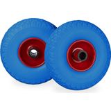 Relaxdays steekwagenwiel - set van 2 stuks - stalen velg - anti lek - 25 mm as - 100 kg - Blauw-rood