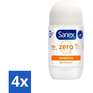 Sanex - Deodorant - Roller - Zero% - Sensitive - Zonder Alcohol & Parabenen - 50 ml - Voordeelverpakking - 4 stuks