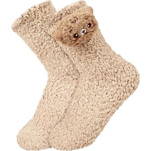 Dames Meisjes Fuzzy Sokken Schattige Dieren Gezellige Zachte Sokken - Grappige Comfortabele Pluizige Pantoffels Dikke Pluche Slaapsokken - 1 paar(35-40 khaki)