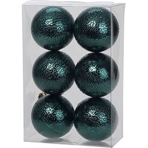 6x Petrol blauwe kunststof kerstballen 6 cm - Cirkel motief - Onbreekbare plastic kerstballen - Kerstboomversiering petrol blauw