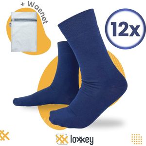 Loxxey® - Sokken - Katoen - 12 Paar - Heren & Dames - Naadloos - Maat 39-42 - Royalblauw + Wasnet 33x22cm