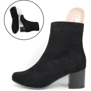 Stravers - Maat 44 Comfortabele Korte Laarsjes Zwart Uitneembaar Voetbed Grote Maten Enkellaarzen