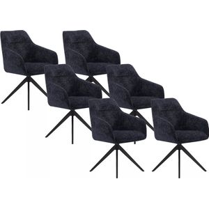 Vente-unique Set van 6 draaistoelen met armleuningen van stof met textuur - Zwart - MUSE van Maison Céphy L 59 cm x H 83 cm x D 60 cm