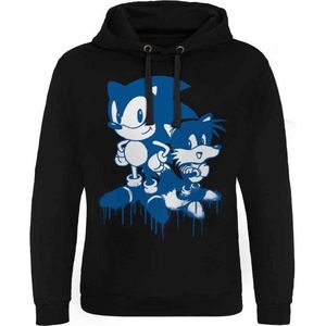 Sonic The Hedgehog Hoodie/trui -XL- Sonic & Tails Sprayed Zwart
