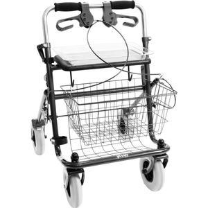 Premis - Provo - Rollator - 2de generatie - Duwbeugel - Dubbelzijdig geremd - Passieve rem - Maximaal draagvermogen 120 kg - Metallic Zwart