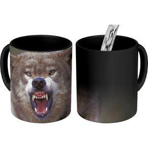 Magische Mok - Foto op Warmte Mokken - Koffiemok - Wolf - Bek - Tanden - Magic Mok - Beker - 350 ML - Theemok