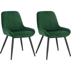 Set van 2 Stoelen - Luxe Eetkamerstoel - Eetkamerstoelen - 2 stoelen - Voor keuken of huiskamer - Moderne look - Geruit - Velvet - Donker Groen