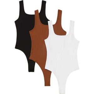 Bovista Bodysuit Dames - Jumpsuit - Corrigerend Ondergoed - Body plunge - Lingerie - Setje Vrouwen - 3 Pcs - Zwart/Wit/Bruin - Maat L