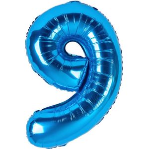 Festivz Blauwe Cijfer Ballon 9 - Blauw – 81 CM - Decoratie – Feestversiering – Blue - Verjaardag - Bruiloft - Feest