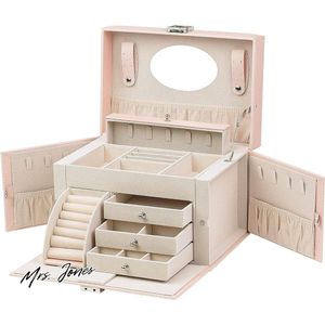 Mrs. Jones ADEL DREAM Sieradendoos groot afsluitbaar met spiegel voor ringen oorbellen roze-Precious Jewels Storage .