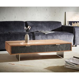 Bijzettafel Teele acacia natuurleisteen115x60 cm 4 lades salontafel poot zwevend roestvrij staal