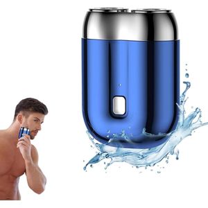 Mini-scheerapparaat - Scheerapparaat - Elektrisch scheerapparaat met dubbele kop - IPX6 waterdichte baardtrimmer - Zakformaat - Wasbaar - USB-oplaadbaar - Draagbaar scheerapparaat - Geschikt voor thuis, in de auto en op reis - Blauw