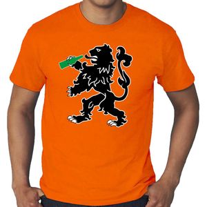 Grote maten Koningsdag t-shirt drinkende leeuw - oranje - heren - koningsdag outfit / kleding XXXL
