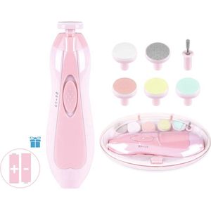 KoningBen Elektrische Nagelvijl - Fluisterstil – Baby & Volwassenen – Manicure & Pedicure Set – Met LED Licht – 6 Opzetstukken – Roze – Inclusief Batterijen – Baby Cadeau – Veilig & Draadloos