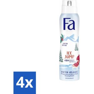 4 x Fa - Deodorant Spray - Winter Splashes Ice Jump - Koel - 48 uur Bescherming - 150 ml - Deodorant - Fa - Winter Splashes - Ice Jump - 48 Uur Bescherming