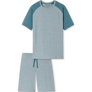 SCHIESSER 95/5 Nightwear shortamaset - heren shortama organic cotton strepen golf blauw-grijs - Maat: XXL