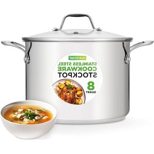 Stainless Steel 8-Quart Stock Pot - Heavy Duty Induction Stew Pot - Dishwasher Safe