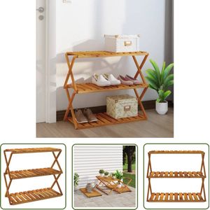 vidaXL Schappenkast - 3-laags - 70x31x63 cm - Acaciahout Schappenkast - Boekenplank - Opbergkast - Acacia Hout - Vintage Stijl