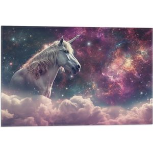 Vlag - Eenhoorn - Unicorn - Wolken - Kleuren - Sterren - 60x40 cm Foto op Polyester Vlag