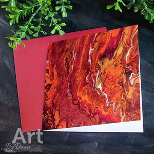5 Unieke gevouwen wenskaart rood / oranje van abstract schilderij - Art by Daan