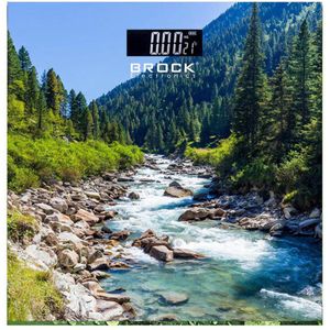 Brock Digitale Personenweegschaal ��– Rivier en Bergen Print – 30×30 cm – Tot 180 kg – LCD Display – Automatisch Inschakelen – Inclusief Batterijen