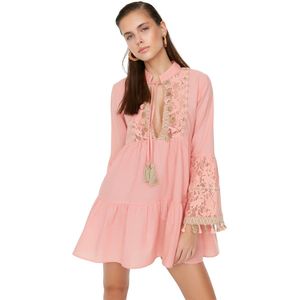 Trendyol Strandkleding Witte Geweven 100% Katoenen Kanten Mini-Jurk Tbess20El0862