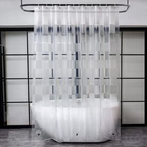 Smal douchegordijn, 150 x 180 cm, met 3 sterkere magneten onderaan, schimmelwerend, transparant, 3D-geometrisch patroon, waterdicht douchegordijnen voor badkamer