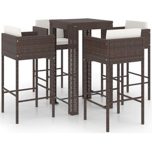 vidaXL 5-delige Tuinbarset poly rattan bruin Tuinbarset - Buitenbarset - Lounge Set - Bistro Set - Eetkamerset