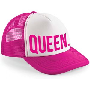 Bellatio Decorations snapback/cap voor dames - Queen - roze/wit - feest pet - koningsdag - koningin