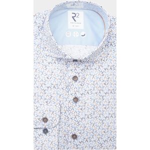 R2 Amsterdam - Overhemd Print Blauw - Heren - Maat 43 - Modern-fit