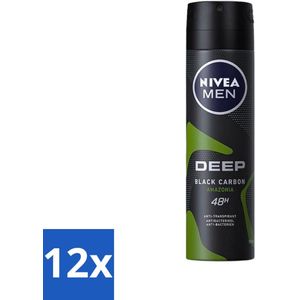 Nivea - Men - Deodorant - Spray - Deep Black Carbon Amazonia - 150 ml - Voordeelverpakking - 12 stuks