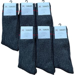 Sukats® The Norwegians - 6 Paar - Noorse Sokken - Maat 39-42 - Antraciet - Dames en Heren - Voordeelverpakking - Warme sokken - Winter sokken - Wollen sokken - Noorse Kousen