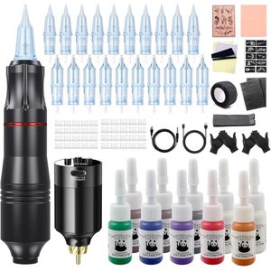 DailySupplies® Tattoo Machine met Accessoires - Tattoo Machines Draadloos - Tattoo Set Inclusief Inkt en Naalden - Tattoo Kit - Zwart