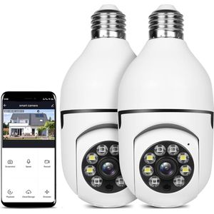 IP Camera Lamp E27 Fitting - Indoor Spy Cam - Verborgen Bewakingscamera - Beveiligingscamera Binnen & Buiten - Huisdier Hondencamera - WiFi Draadloos - Nachtvisie - Bewegingssensor & Geluidsdetectie - Opslag in Cloud & App - 360℃ Panorama (1 stuk)