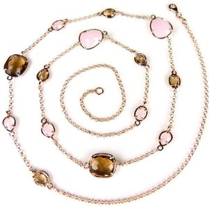 Zilveren halsketting collier halssnoer roos goud verguld Model Multi Forms gezet met bruine en roze stenen