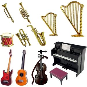 Set van 13 Schattige Miniatuur Muziekinstrumenten Modellen - Kunststof Gitaar, Piano, Drumstel en Meer