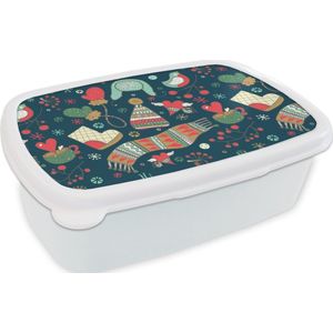 Broodtrommel Wit - Lunchbox - Brooddoos - Winter - Design - Thee - Handschoenen - Muts - 18x12x6 cm - Volwassenen