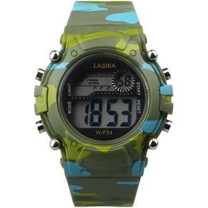 Lasika Horloge - Kinderen - Siliconen - Camouflage/ leger kleur GROEN - Ø 38 mm