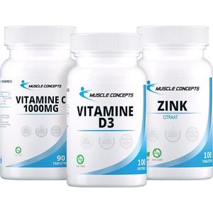 Immuunsysteem BASIS Pakket - Weerstand Pakket - Vitamine C & Vitamine D3 & Zink | Muscle Concepts