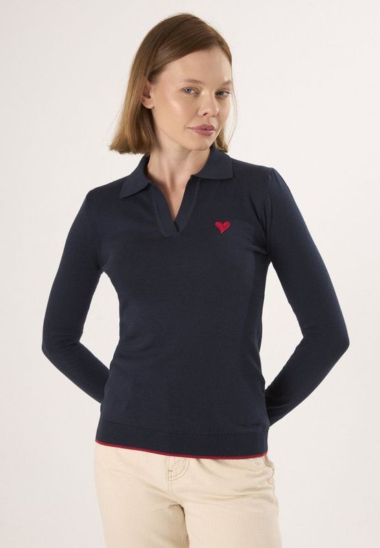 Felix Hardy - Gebreide Polo Trui - Navy - Polo Kraag - 100% Katoen